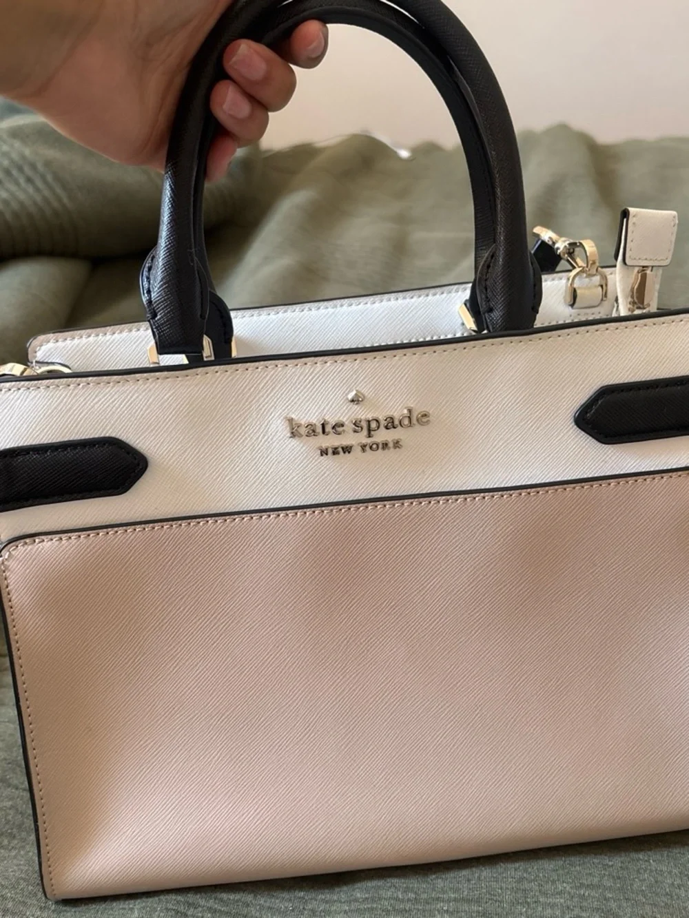 kate spade White , Tan & Black Leather Satchel